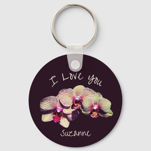 I Love You Orchid Flower Trio Personalized Sleutelhanger (Achterkant)