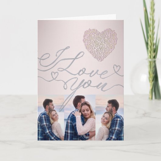 I Love You Pink Heart Photo Collage Kaart (Voorkant)