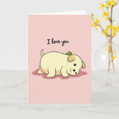 I Love You Puppy Frog Card Kaart (Gele Bloem)