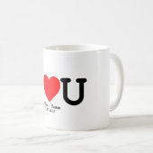 I Love You: Red Heart Aangepaste namen en datum Koffiemok (Voorkant rechts)