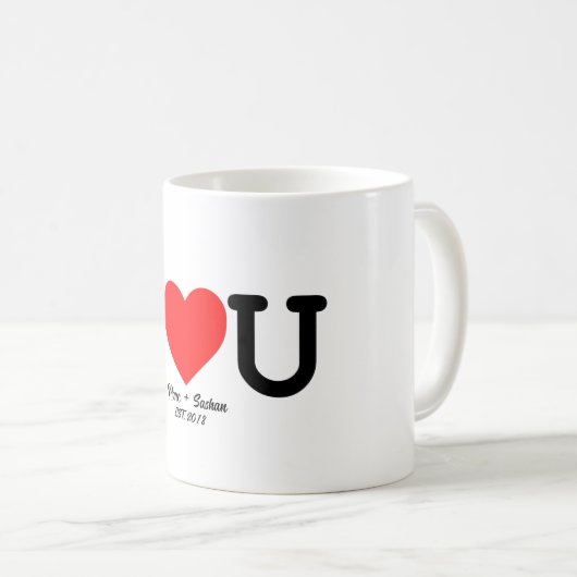 I Love You: Red Heart Aangepaste namen en datum Koffiemok (Voorkant rechts)