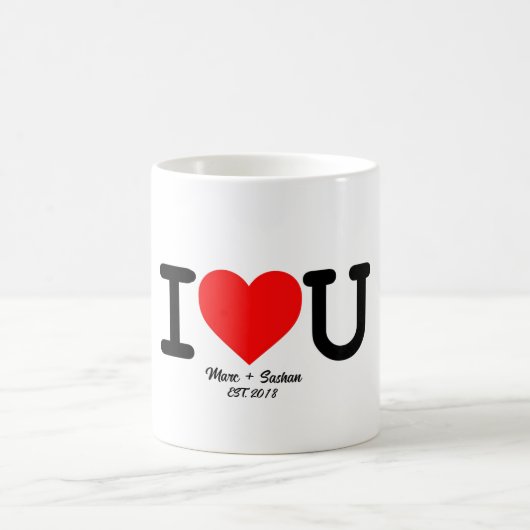 I Love You: Red Heart Aangepaste namen en datum Koffiemok (Center)