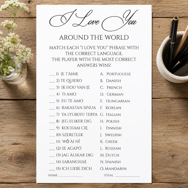 I Love You Rond de Wereld Bruidsspel (I Love You Around the World Shower Game)