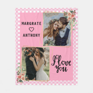 I love You Script Foto Roze en Wit gepersonaliseer Fleece Deken