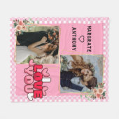 I love You Script Foto Roze en Wit gepersonaliseer Fleece Deken (Voorkant (Horizontaal))