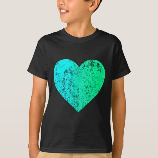 I Love You Teal Heart Distressed Valentine's Day  T-shirt (Voorkant)