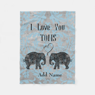 I LOVE YOU TONS/Elephant Art/Gepersonaliseerd Fleece Deken