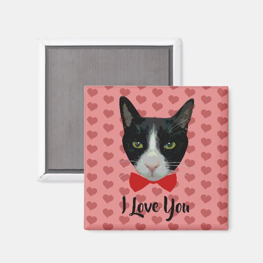I Love You - Tuxedo Kat met Bow Stropdas Magneet (Voorkant / Achterkant)