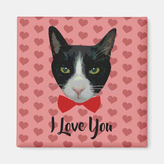 I Love You - Tuxedo Kat met Bow Stropdas Magneet (Voorkant)
