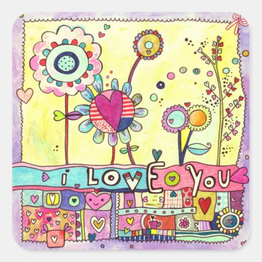 I Love You Vierkante Sticker (Voorkant)