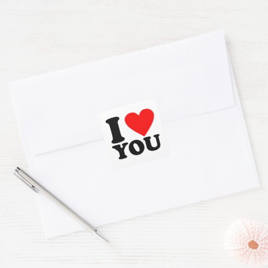 I Love You Vierkante Sticker (Envelop)