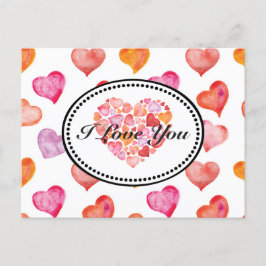 I Love You Watercolor Hearts Briefkaart