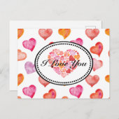 I Love You Watercolor Hearts Briefkaart (Voorkant / Achterkant)