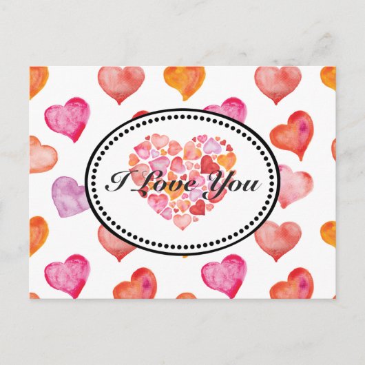 I Love You Watercolor Hearts Briefkaart (Voorkant)