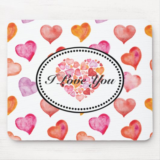 I love you watercolor hearts muismat (Voorkant)