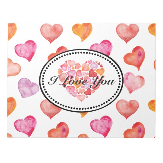 I Love You Watercolor Hearts Notitieblok (Voorkant)