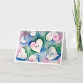 I love you - watercolour hearts love card feestdagen kaart
