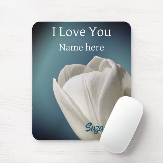 I Love You White Tulip Flower Personalized Muismat (Met muis)