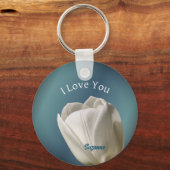 I Love You White Tulip Flower Personalized Sleutelhanger (Voorkant)