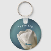 I Love You White Tulip Flower Personalized Sleutelhanger (Achterkant)