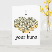 I Love Your Buns Cinnamon Roll Heart Gepersonalise Kaart (Gele Bloem)