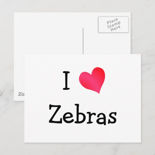 I Love Zebras Briefkaart (Voorkant / Achterkant)