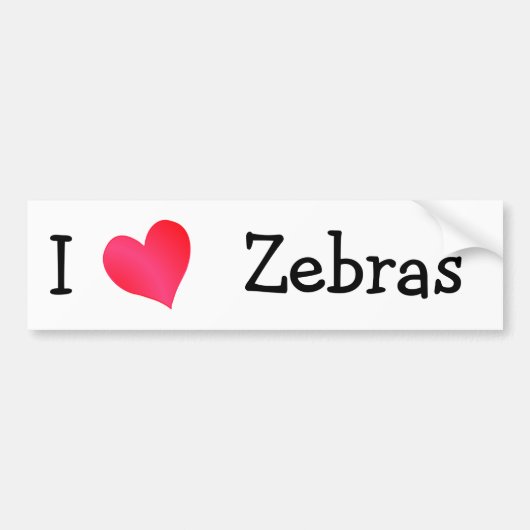 I Love Zebras Bumpersticker (Voorkant)