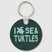 I Love Zee Turtles Cute Blue Aquatic Sleutelhanger (Voorkant)