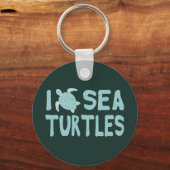 I Love Zee Turtles Cute Blue Aquatic Sleutelhanger (Voorkant)