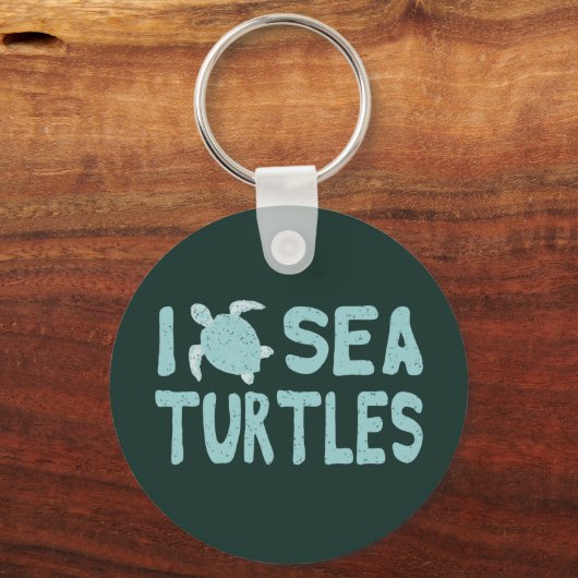 I Love Zee Turtles Cute Blue Aquatic Sleutelhanger (Voorkant)