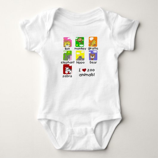 I Love Zoo Animals Baby Raglan T-shirt (Voorkant)