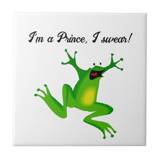 I’m a Fairy Tale Prince Funny Green Frog Cartoon Tegeltje (Voorkant)