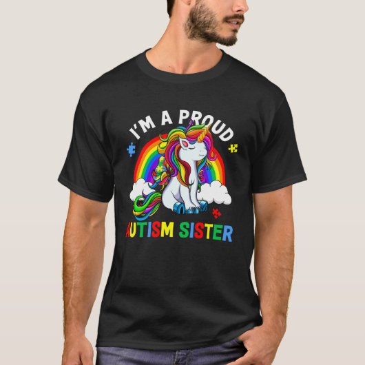 I m A Proud Autism Sister Autism Awareness Rainbow T-shirt (Voorkant)