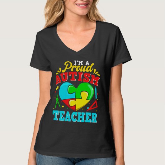 I M a Proud Autism Teacher Puzzle Heart Autistic S T-shirt (Voorkant)