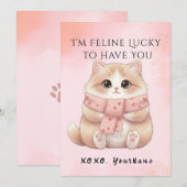 I’m Feline Lucky to Have You Cat Valentine Card Feestdagenkaart (Voorkant / Achterkant)