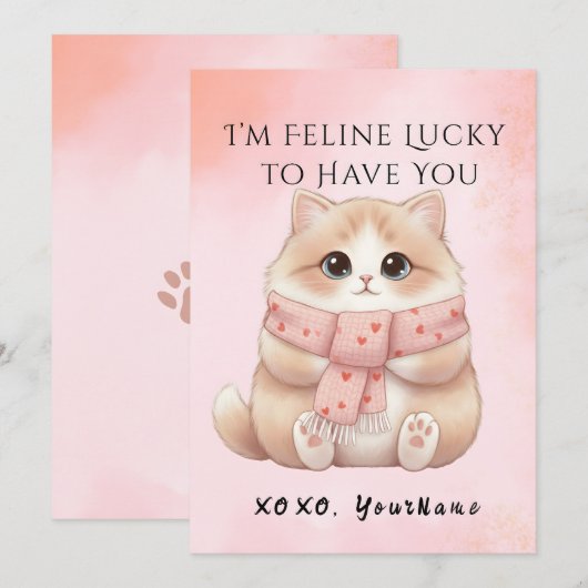 I’m Feline Lucky to Have You Cat Valentine Card Feestdagenkaart (Voorkant / Achterkant)