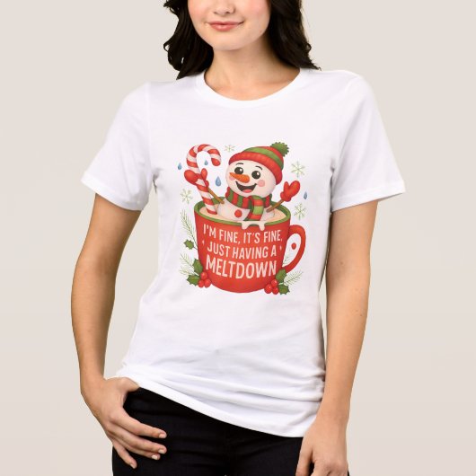 I’m Fine, It’s Fine – Funny Meltdown Snowman  Tri-Blend Shirt (Voorkant)