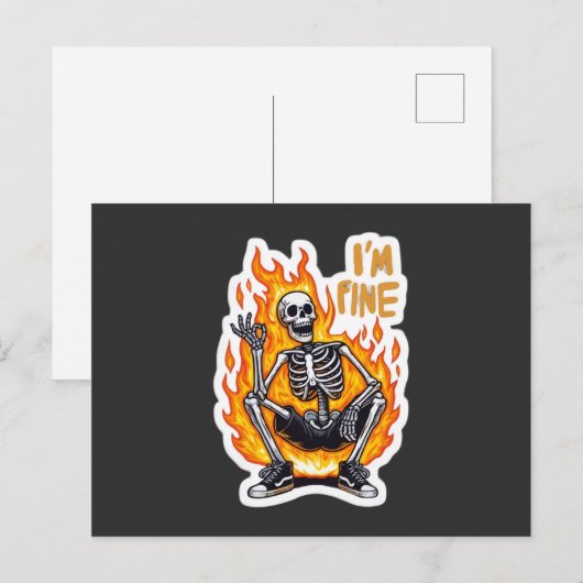 I’m Fine Skeleton on Fire Funny Sticker Illustrati Briefkaart (Voorkant / Achterkant)