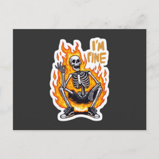 I’m Fine Skeleton on Fire Funny Sticker Illustrati Briefkaart