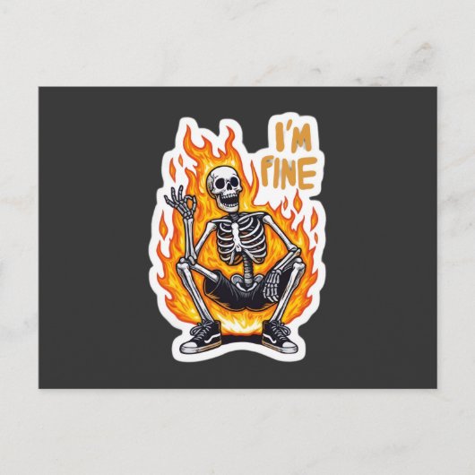 I’m Fine Skeleton on Fire Funny Sticker Illustrati Briefkaart (Voorkant)