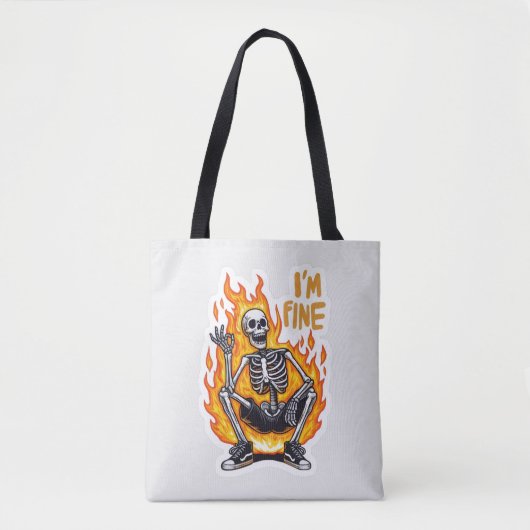 I’m Fine Skeleton on Fire Funny Sticker Illustrati Tote Bag (Voorkant)