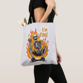 I’m Fine Skeleton on Fire Funny Sticker Illustrati Tote Bag (Dichtbij)