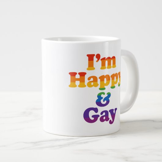 “I’m Happy & Gay” Mug – Bold Pride Coffee Cup  Grote Koffiekop (Voorkant rechts)