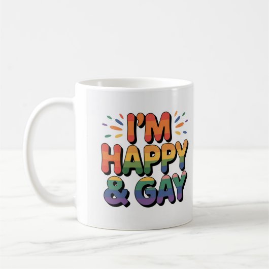 “I’m Happy & Gay” Pride Mug – We Are All Mugs Koffiemok (Links)