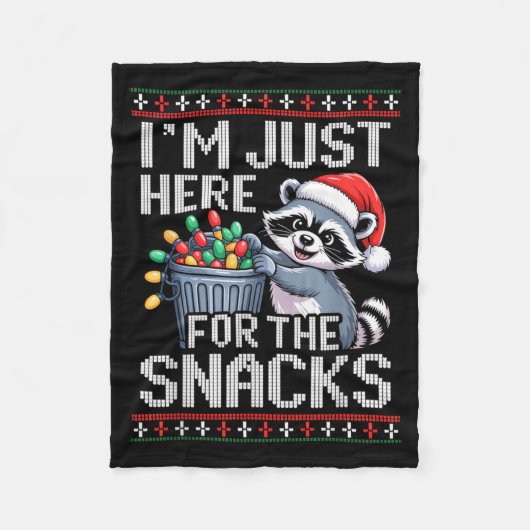 I’m Just Here For The Snacks Raccoon Christmas Ugl Fleece Deken (Voorkant)