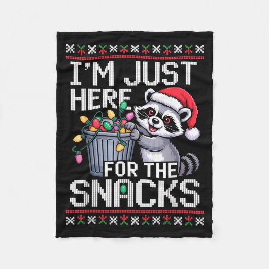 I’m Just Here For The Snacks Raccoon Christmas Ugl Fleece Deken (Voorkant)