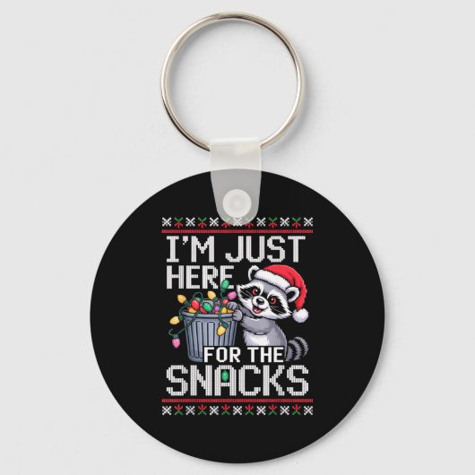 I’m Just Here For The Snacks Raccoon Christmas Ugl Sleutelhanger (Voorkant)