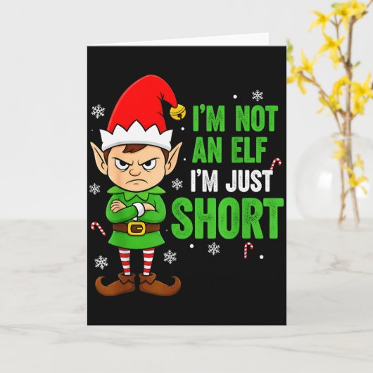 I’m Just Short Funny Elf Christmas Kaart (Gele Bloem)