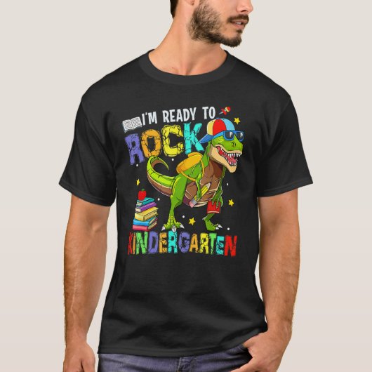 I m Ready To Rock Kindergarten Cool Dino Boys Back T-shirt (Voorkant)