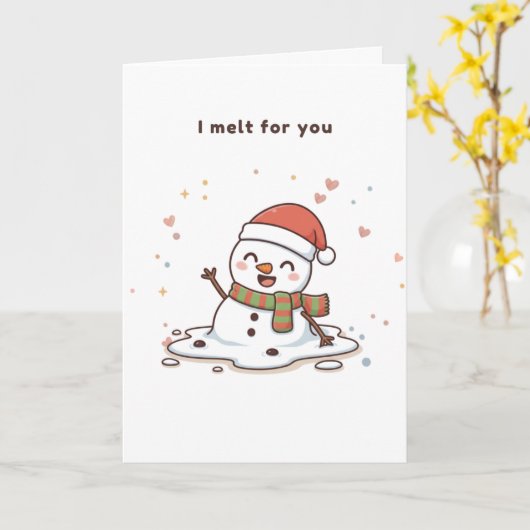 I Melt for You Cute Puchi Dōshi Snowman Kaart (Gele Bloem)